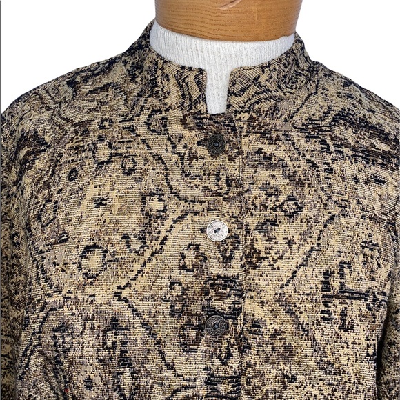 Chico's Med/1 Tapestry Long Jacket Button Front Mandarin Collar Unlined - Picture 5 of 9
